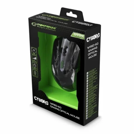 Mouse Optic Gaming Esperanza Cyborg, EGM405, 2400dpi, 1.5m, Usb, Negru/Verde