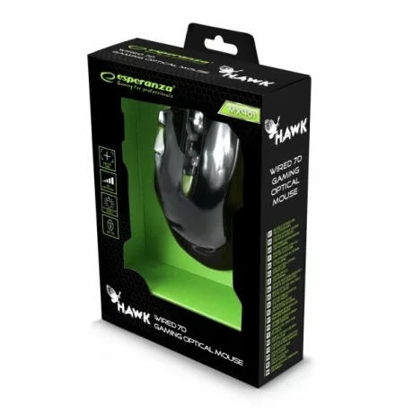 Mouse Optic Gaming Esperanza Hawk, EGM401KG, 2400dpi, 1.5m, Usb, Negru/Verde