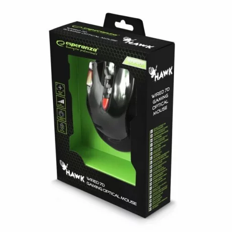 Mouse Optic Gaming Esperanza Hawk, EGM401KR, 2400dpi, 1.5m, Usb, Negru/Rosu