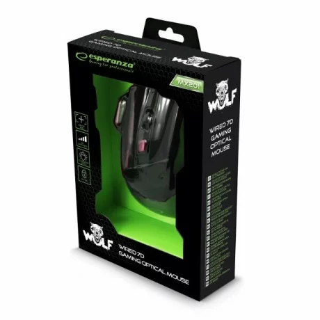 Mouse Optic Gaming Esperanza Wolf, EGM201R, 2400dpi, 1.5m, Usb, Negru/Rosu