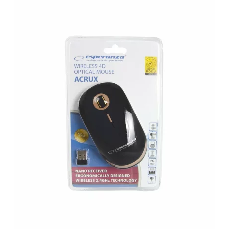 Mouse optic wireless Esperanza Acrux, EM127, 4 butoane, 2.4GHz, Usb, 1600dpi, Negru/Bej