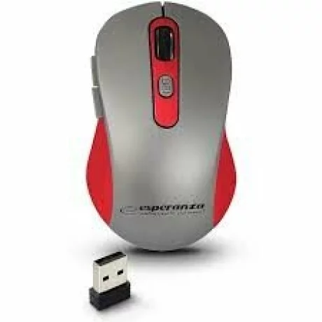 Mouse optic wireless Esperanza Adara, EM131R, 6 butoane, Usb, 1600dpi, Gri/Rosu