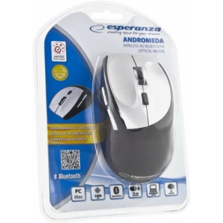 Mouse optic wireless Esperanza Andromeda, EM123S, 6 butoane, BT 3.0, 2400dpi, Negru/ Argintiu