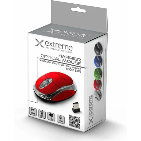 Mouse optic wireless Esperanza Harrier, XM105R,  3 butoane, 2.4GHz, Usb, 1000dpi, Rosu/Transparent