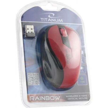 Mouse optic wireless Esperanza Rainbow, TM114R, 3 butoane, 2.4GHz, Usb, 1000dpi, Negru/Rosu