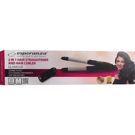 Placa de indreptat parul si ondulator Esperanza Glamour, EBP005, 45W, Negru
