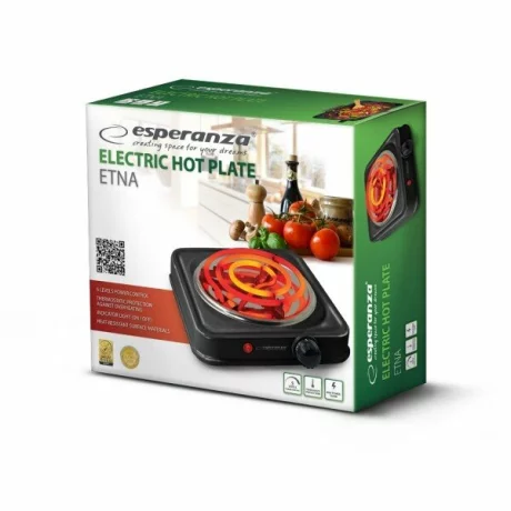Plita electrica Esperanza Etna, EKH012K, 1000W, 21 cm, Negru