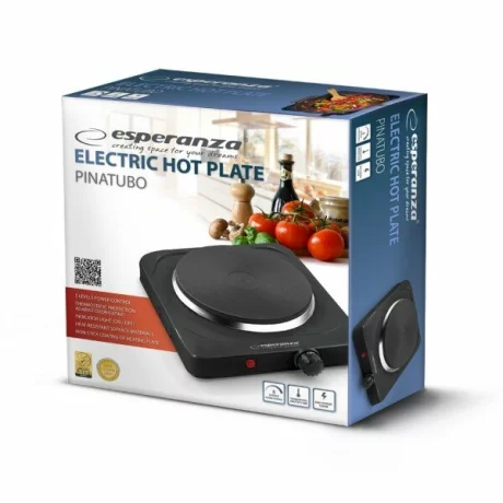 Plita electrica Esperanza Pinatubo, EKH002K, 1500W, 18.5 cm, Neagru