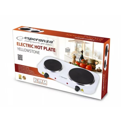 Plita electrica Esperanza Yellowstone, EKH007W, 2500W, 1x 18.8cm + 1x15.5cm, Alb