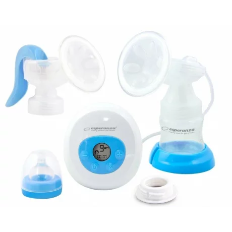 Pompa de san 2 in 1 Esperanza Gemelos, ECM003B, electrica + manuala, sticla 150ml, Alb/Albastru