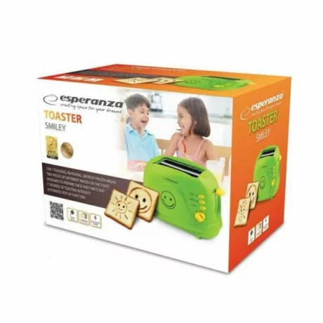 Prajitor de paine Esperanza Smiley, EKT003, 2 imagini toast, 750W, 3 in 1, Verde