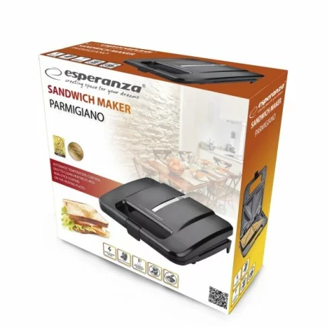 Prajitor de paine tip Sandwich maker Esperanza Parmigiano, EKT010, 1000W, Negru