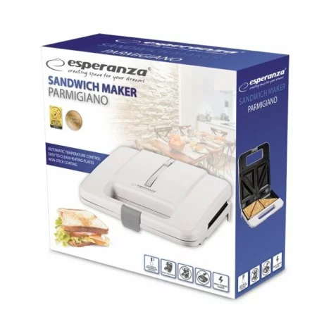 Prajitor de paine tip Sandwich maker Esperanza Parmigiano, EKT010W, 1000W, Alb