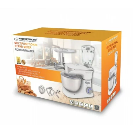 Robot de bucatarie Esperanza Cooking Master, EKM025, 1000W, 5l, 6 viteze, blender 1.5l, Alb