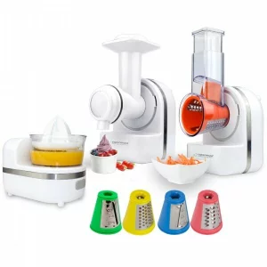 Robot de bucatarie Esperanza Panzanella, EKM027, 150W, 3 in 1, razatoare/aparat pentru deserturi cu fructe congelate/storcator fructe, Alb