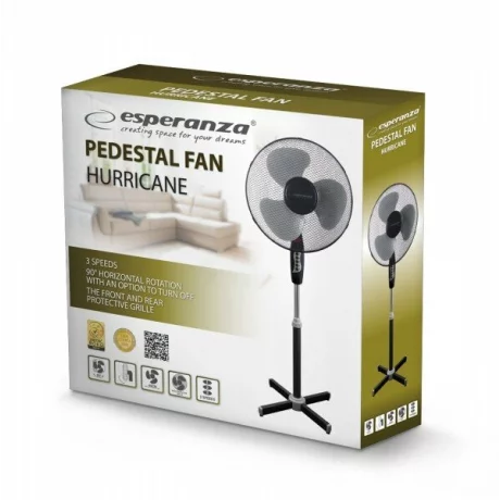 Ventilator cu picior Esperanza Hurricane, EHF001KE, diametru 40cm, 50W, Negru/Gri