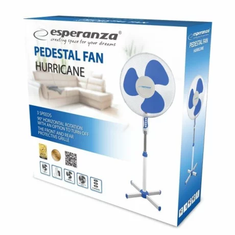 Ventilator cu picior Esperanza Hurricane, EHF001WB, diametru 40cm, 50W, Alb/Albastru