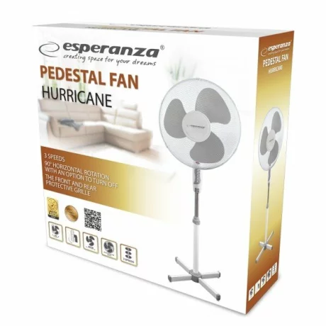Ventilator cu picior Esperanza Hurricane, EHF001WE, diametru 40cm, 50W, Alb/Gri