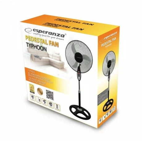 Ventilator cu picior Esperanza Typhoon, EHF002KE, diametru 40cm, 50W, Negru/Gri