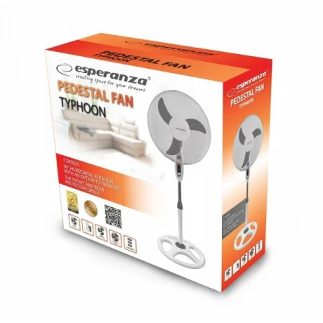 Ventilator cu picior Esperanza Typhoon, EHF002WE, diametru 40cm, 50W, Alb/Gri