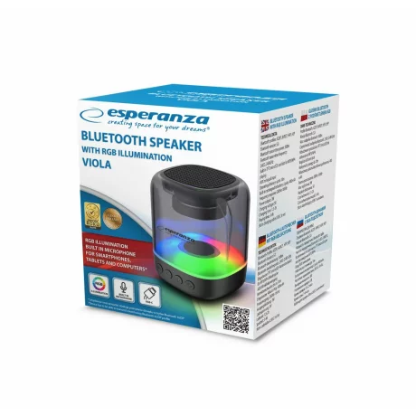 Boxa portabila Esperanza Viola, EP154, iluminare RGB, BT, 3W, USB,  microSD, Negru