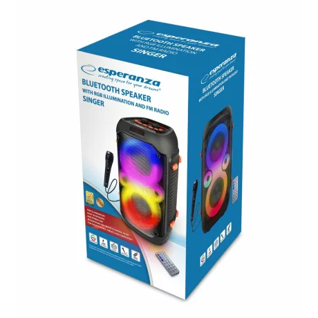 Boxa portabila FM Esperanza Karaoke, EP156, radio FM, BT5.0, microSD, 20W, 2400mAh, Negru