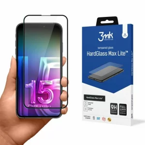 Folie de protectie 3mk HardGlass Max Lite pentru iPhone 15 Pro, Negru