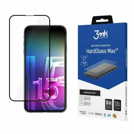 Folie de protectie 3mk HardGlass Max pentru iPhone 15 Pro Max, Negru