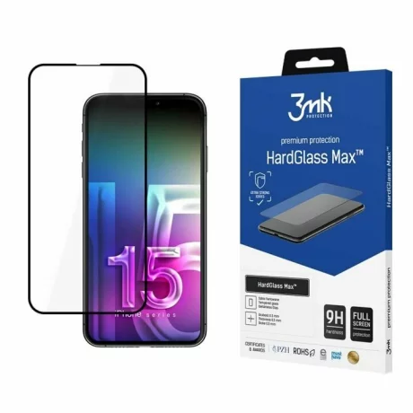 Folie de protectie 3mk HardGlass Max pentru iPhone 15 Pro, Negru