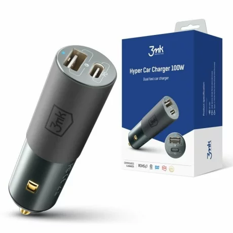 Incarcator Auto 3mk, HyperCharger, Quick Charge, 100W, 1 X USB - 1 X USB Type-C, Argintiu