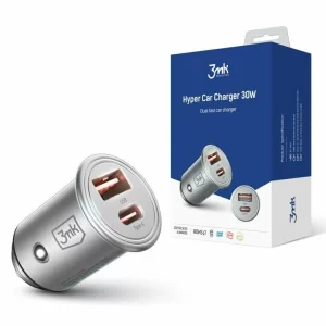 Incarcator Auto 3mk, HyperCharger, Quick Charge, 30W, 1 X USB - 1 X USB Type-C, Argintiu