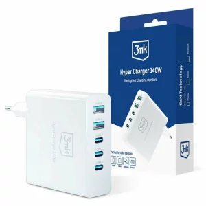 Incarcator Retea 3mk, Hyper Charger GaN, Quick Charge, 140W, 2 X USB - 3 x USB Type-C, Alb