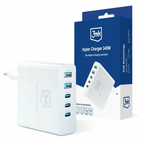 Incarcator Retea 3mk, Hyper Charger GaN, Quick Charge, 140W, 2 X USB - 3 x USB Type-C, Alb