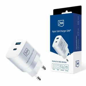 Incarcator Retea 3mk, HyperCharger GaN, Quick Charge, 33W, 1 X USB - 1 X USB Type-C, Alb