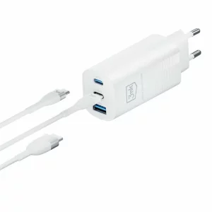 Incarcator Retea 3mk, HyperCharger, GaN, Quick Charge, 65W, 1 X USB - 2 x USB Type-C, Alb