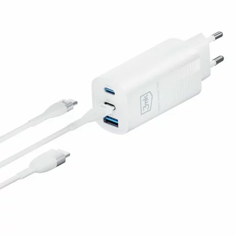 Incarcator Retea 3mk, HyperCharger, GaN, Quick Charge, 65W, 1 X USB - 2 x USB Type-C, Alb