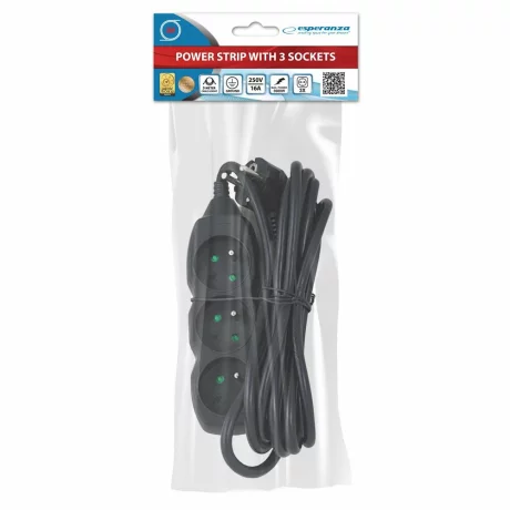 Prelungitor Esperanza ELK204K, 3 prize, 3m, Negru