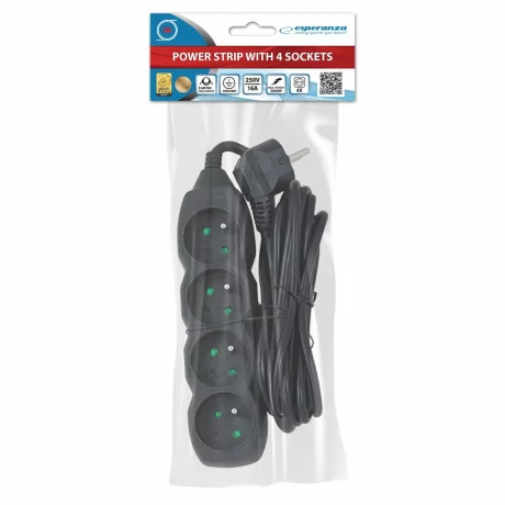 Prelungitor Esperanza ELK206K, 4 prize, 3m, Negru