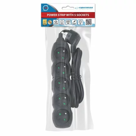 Prelungitor Esperanza ELK207K, 5 prize, 1.5m, Negru