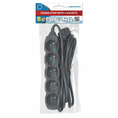 Prelungitor Esperanza ELK208K, 5 prize, 3m, Negru