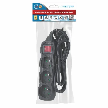 Prelungitor Esperanza ELK210K, switch ON/OFF, 3 prize, 1.5m, Negru