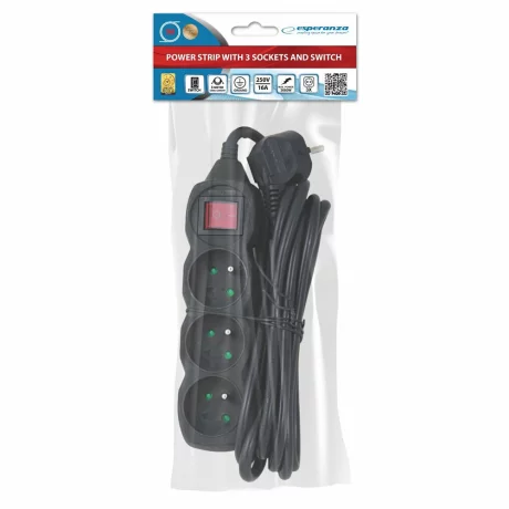 Prelungitor Esperanza ELK211K, switch ON/OFF, 3 prize, 3m, Negru
