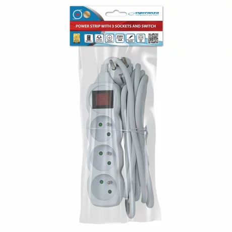 Prelungitor Esperanza ELK211W, switch ON/OFF, 3 prize, 3m, Alb