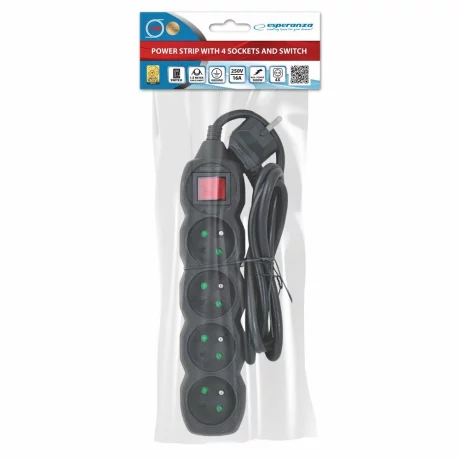 Prelungitor Esperanza ELK212K, switch ON/OFF, 4 prize, 1.5m, Negru