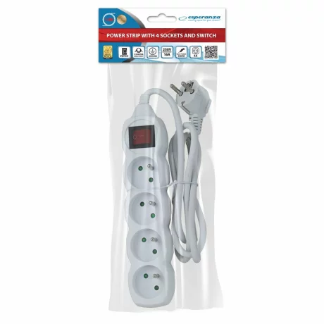 Prelungitor Esperanza ELK212W, switch ON/OFF, 4 prize, 1.5m, Alb