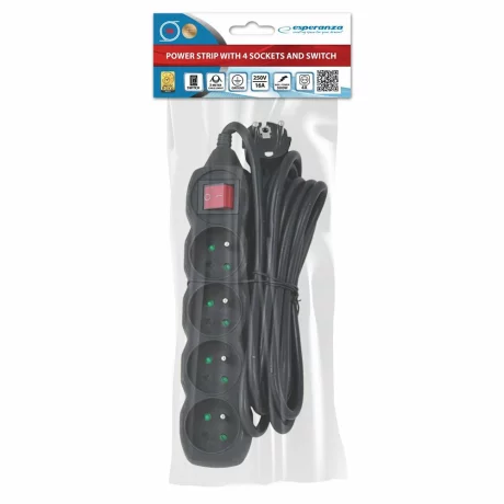 Prelungitor Esperanza ELK213K, switch ON/OFF, 4 prize, 3m, Negru