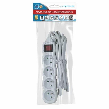 Prelungitor Esperanza ELK213W, switch ON/OFF, 4 prize, 3m, Alb