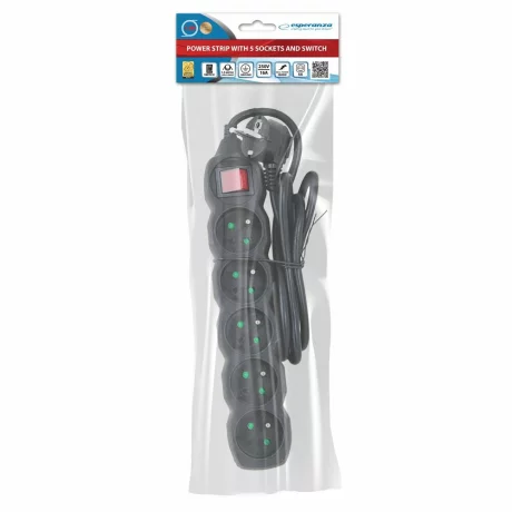 Prelungitor Esperanza ELK214K, switch ON/OFF, 5 prize, 1.5m, Negru
