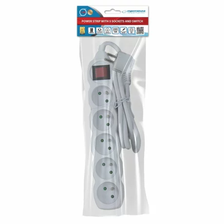 Prelungitor Esperanza ELK214W, switch ON/OFF, 5 prize, 1.5m, Alb