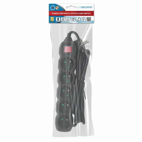 Prelungitor Esperanza ELK215K, switch ON/OFF, 5 prize, 3m, Negru